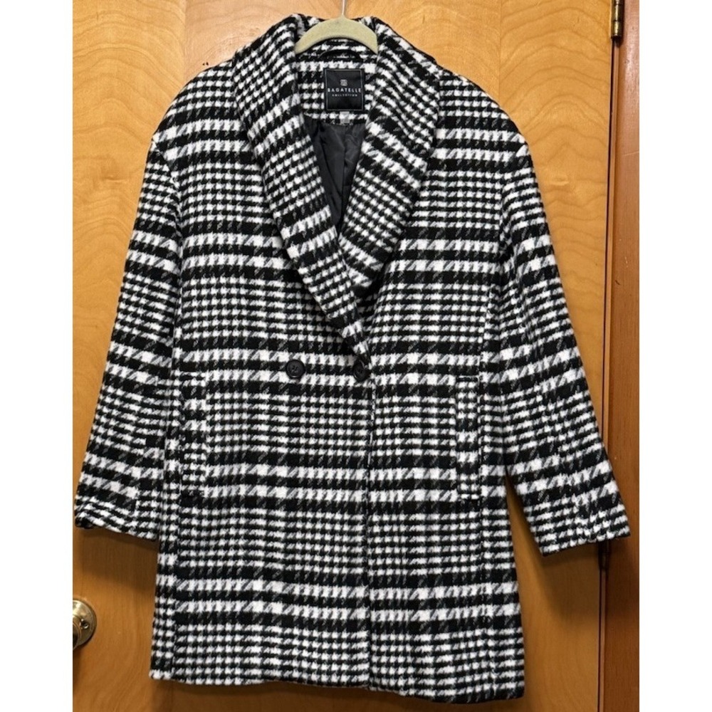 Bagatelle Womens Black White Plaid Check Wool Blend Coat‎ Career Classic Sz M - Picture 3 of 15